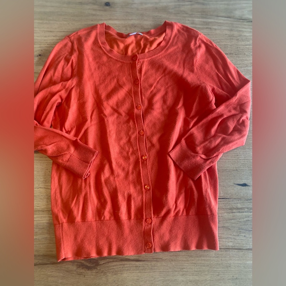 Halogen Bright Orange Knit Cardigan Sweater Women’s Medium Preloved